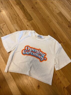 Opening Ceremony White Cropped Tee with Blue & Orange Logo